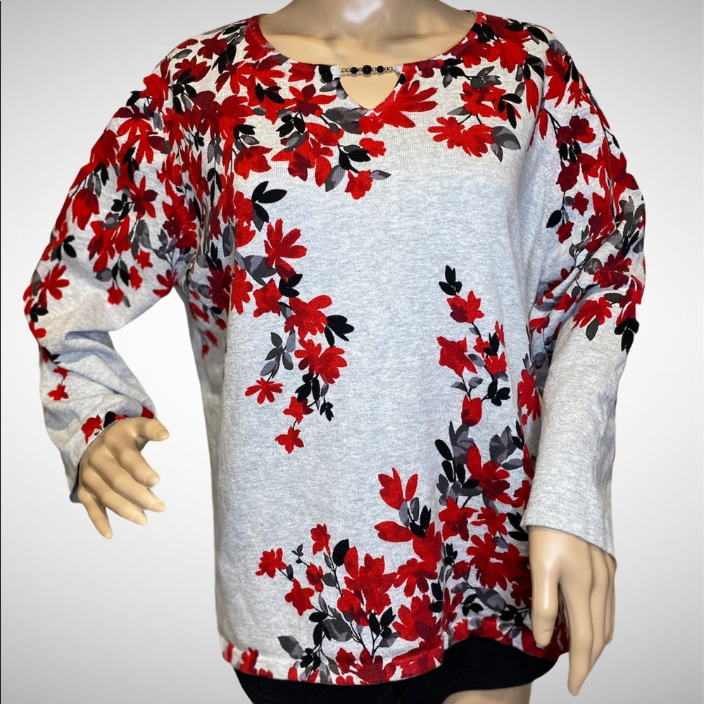 Alfred Dunner Gray Floral Sweater Size XL VCG